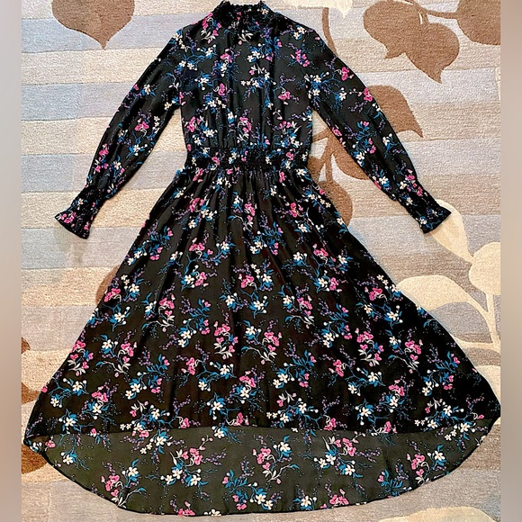 Nanette Lepore Long Sleeve High/Low Midi Dress in Very Black Raspberry Floral - Picture 3 of 7